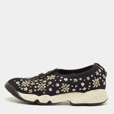 Dior Fusion Gr.37 Schwarz Mesh Kristall Verziert Low Top Sneaker
