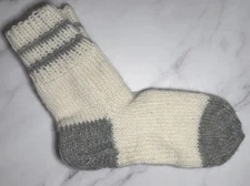 HandKnit 100% Wool Men Women Socks White/Gray  Cozy Warm Winter Gift Sizes S M L