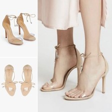 Schutz 7.5 Beige Suede Vinyl Josseana Ankle Strap Heels Sandals Anthropologie