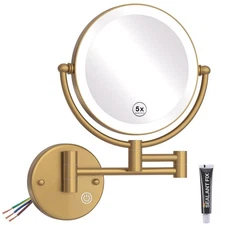 Hardwired Lighted Magnifying Makeup Mirror Wall Mount Gold, 1/5X Double Sided...