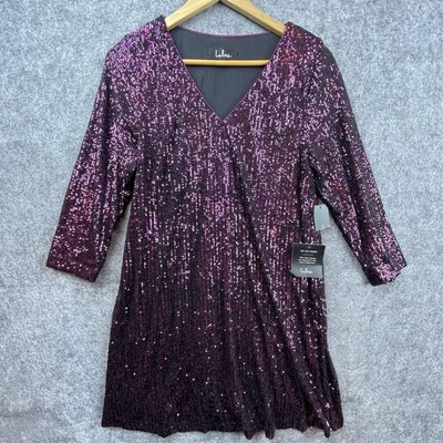 Lulus Dress Large Purple Sequin Party Metallic Short Playful Flirty