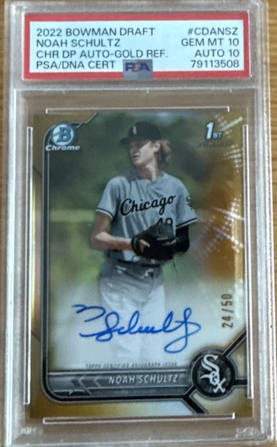 2022 Bowman Draft Noah Schultz 1st Gold Refractor Auto /50 PSA 10