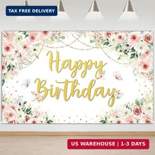 Pink Floral Happy Birthday Backdrop Banner Flower Happy Birthday Backdr