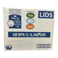 WinCup 18 Series 12-20 oz. Plastic Lids, Tear Tab + Straw Slot 1000