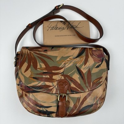 Patricia Nash ROSOLINI Leather Saddle Bag Satchel Crossbody Tropical Leaf Print