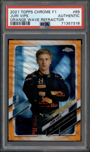 2021 Topps Chrome Formula 1 F1 F2 Orange Wave #69 Juri Vips 09/25 PSA Authentic