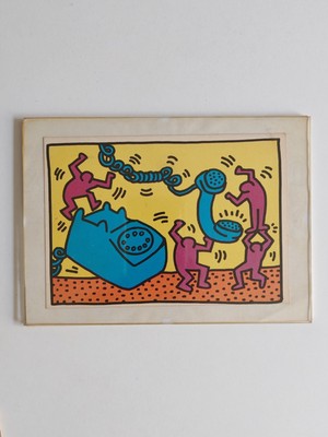 Gerahmte AK Zeichnung Keith Haring ( 1958-1990 )