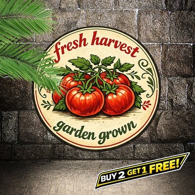Farm Fresh Tomato Round Metal Sign Rustic Garden Wall Decor 8x8
