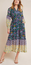 Maeve by Anthropologie Ondine Boho-Inspired Maxi Dress Sz S V-Neck Button Down