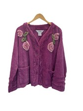Giacca letto The Vermont Country Store viola fiori di ciniglia Cottagecore morbida