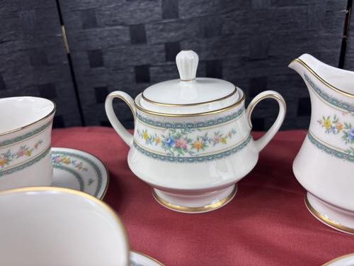 Mint 11pc. Amenity China Coffee Set Green Border Bands, Floral Sprays. - Picture 6 of 6