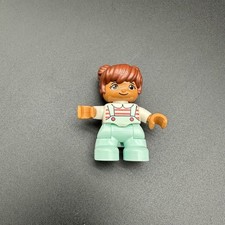LEGO Duplo Kid African American Girl Toddler Brown Hair Blue Overalls