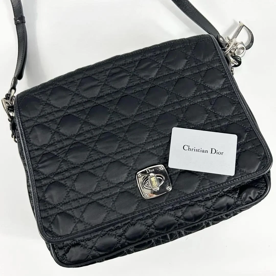Sac bandoulière Christian Dior Cannage cuir nylon noir fermeture tournante occasion 4288
