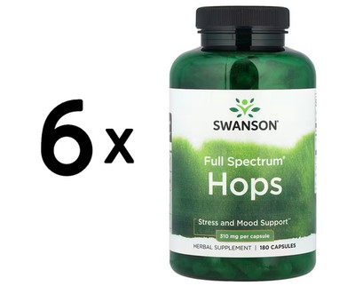 6 x Swanson Full Spectrum Hops, 310mg - 180 caps (42,58 EUR/kg)
