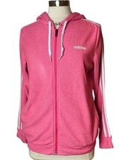 Adidas Womens M Pink Full-Zip Hoodie Jacket 3 Stripes Fleece-Lined Sporty Casual