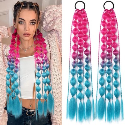 Bubble Braided Synthetic Ponytail Extensions Scrunchie Hairpiece Versatile Style