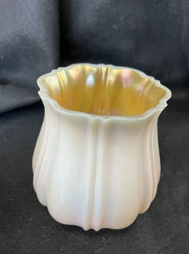 Antique Carder Era Steuben Glass Gold Aurene Lamp Shade #1869 ROCKWELL Sticker