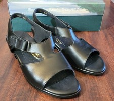 SAS Women's 9.5M Suntimer Heel Strap Sandal Black Leather Comfort Shoes USA Made
