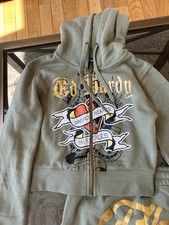 Women s Ed Hardy Green Cropped Zip Up Hoodie XS