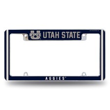 Utah State Aggies Chrome License Plate Frame with Full Frame Team Color Graphics