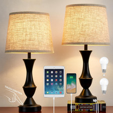 Upgraded Touch Table Lamps Set of 2, 22" Tall Bedside Lamps with USB C A Ports,