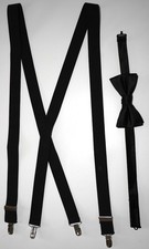 BLACK SATIN BOW-TIE AND BLACK SUSPENDERS