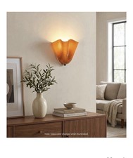 French Vintage Insp Floral Wall Sconce, Shell-Inspired Ruffled Glass , Amber