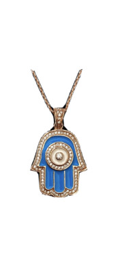 18K Rose Gold Vermeil Blue Enamel Hamsa Necklace