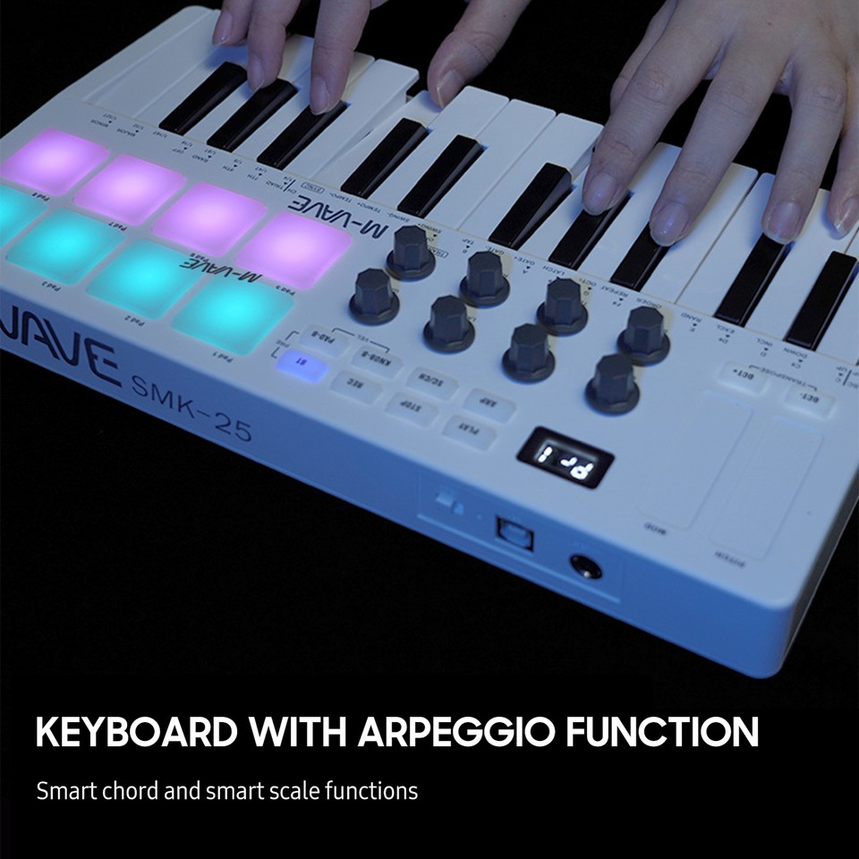 MWAVE 25 Key USB MIDI Keyboard Controller with 8 Backlit Drum Pads
