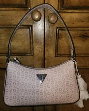 Guess Gabbi Blush Rose Logos Saffiano Satchel Purse ZA Bag Pouch Fringe Set NWT!