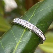 14K White Gold Channel-Set Diamond Half Eternity Band Stack Guard Band Ring Sz 6
