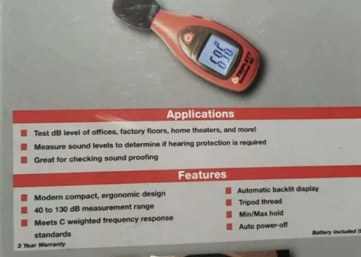 Triplett TSC-MC1 SoniChek Mini Sound Level Meter, Backlit, C Weighted. DB Tester - Image 4 of 4
