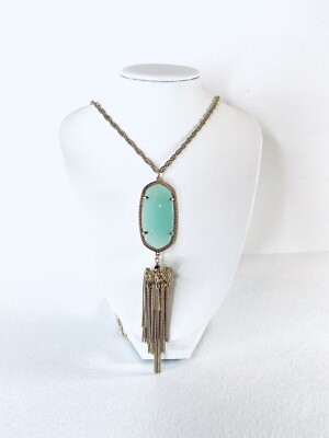 Kendra Scott RAYNE Fringe Long Necklace Pendant Chalcedony Gold Necklace Tassel