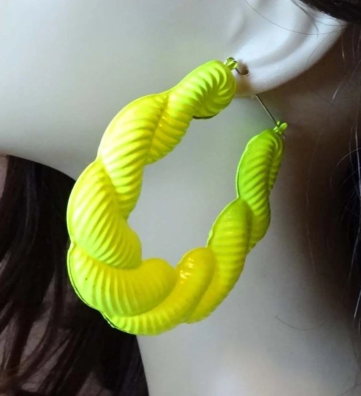 1 Pair of NEON Fluorescent PINK Big Chunky Clip on Hoop Earrings 2.75 Big  Bright Painted Hoops Non Pierced Pierced Option - Etsy