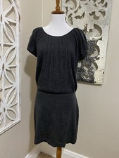 ANN TAYLOR LOFT small GRAY WOOL BLEND PLEATED BLOUSON LIGHTWEIGHT SWEATER DRESS