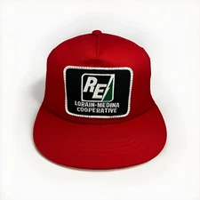 Vintage Rural Electric Lorain-Medina Cooperative Snapback Hat, Red Cap w/ Patch
