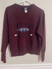 Vintage Paris Sports Club Sweater Women's Small Maroon Crewneck Sweatshirt 90s