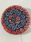 Vintage Millefiori Art Glass Murano Style Paperweight 3" Wide Floral Pattern