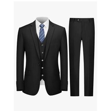 Mens 3-Piece Suit Notched Lapel One Button Slim Fit Formal Jacket Vest Pants Set