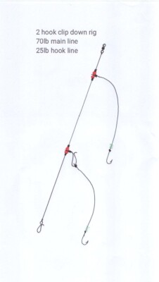 4 X Zwei Haken Clip Down Meeresangeln Rig Made with No 1/0 Aberdeen Hook's
