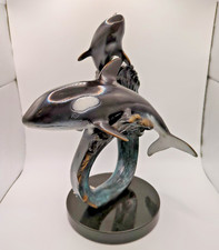 SPI Gallery Solid Brass & Marble Base Killer Whale Mother And Baby
