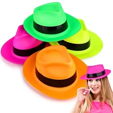 Neon Gangster Hats Party Fancy Dress Bright Fluorescent Hat 12 Pack