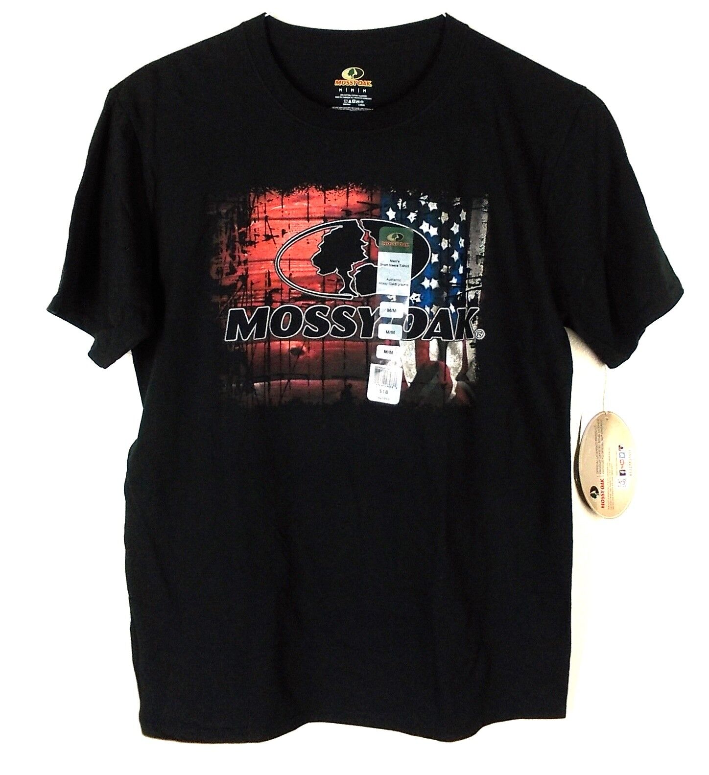 Mossy Oak Men's Short Sleeve T-Shirt Size M Authentic Graphic Black Patriotic