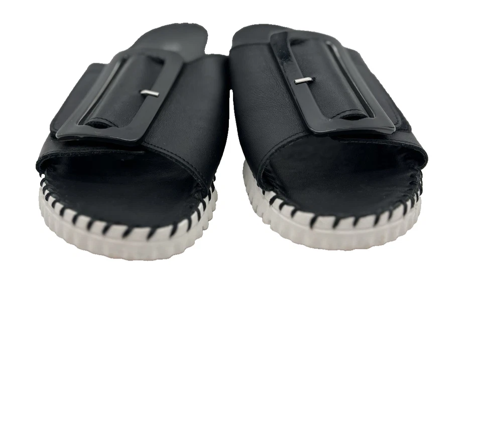 Eric Michael Darla Sandals Womens 6/37 Black Leather Comfort Slide Big Buckle - Image 3 of 4