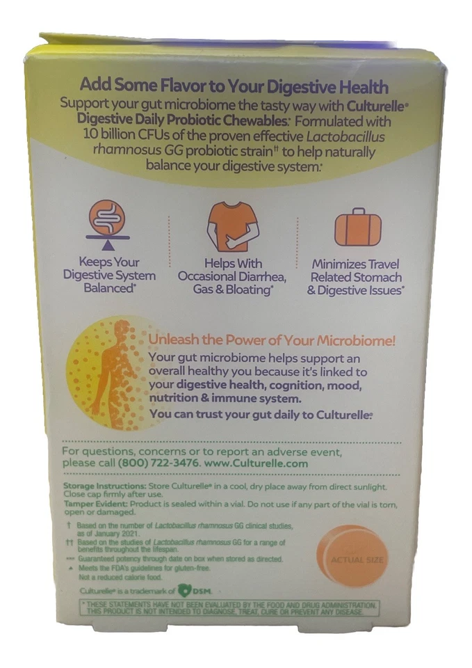 Culturelle Digestivo Diario Probiótico Masticables 24 Naranja Fresca 08/2026 Lote de 2 Foto 3 de 4