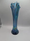 Vtg.FENTON CARNIVAL GLASS ANTIQUE THIN RIB  Bright BLUE SWUNG VASE 12"