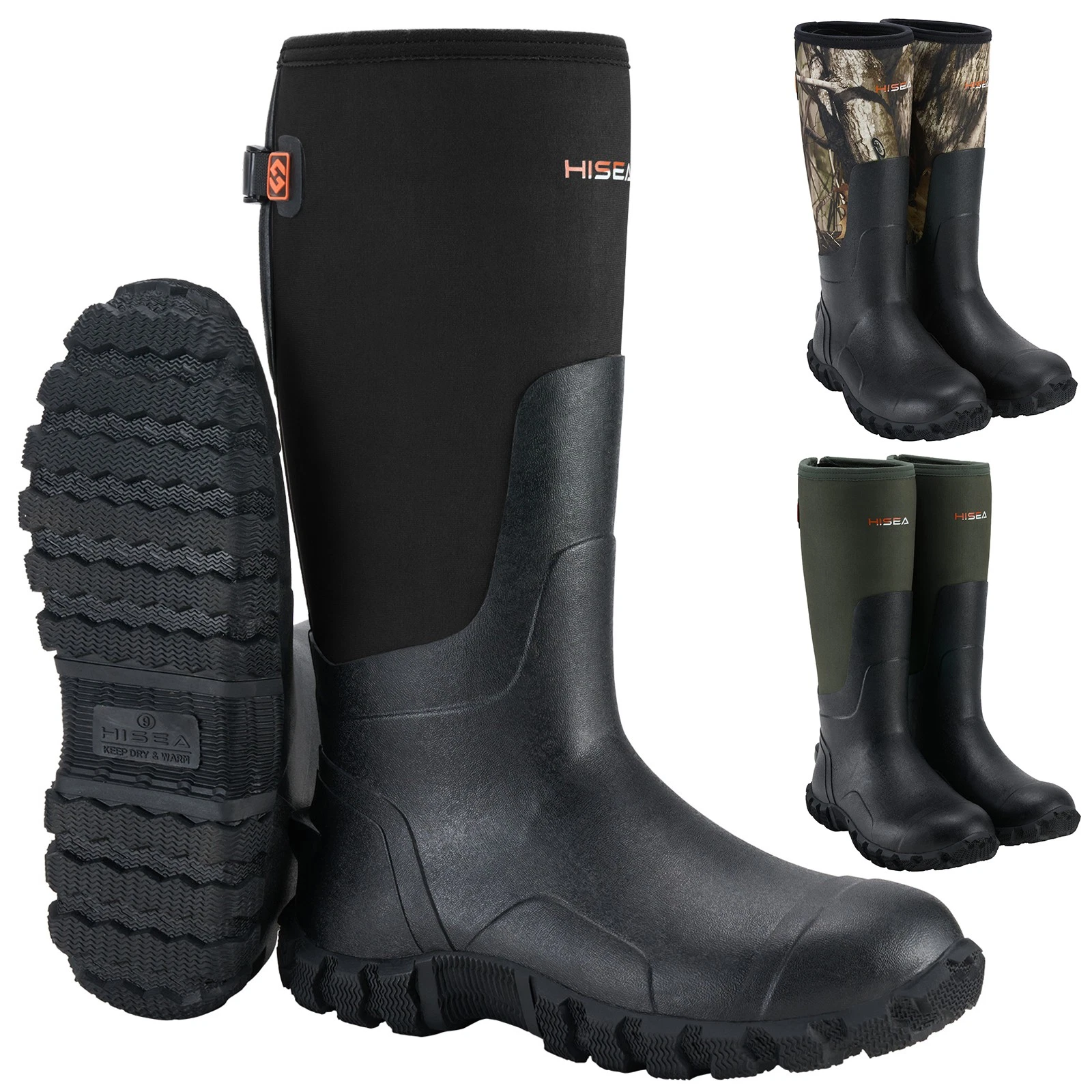 HISEA Men's Adjustable Hunting Boots w/Steel Shank Waterproof Working Rain Boots