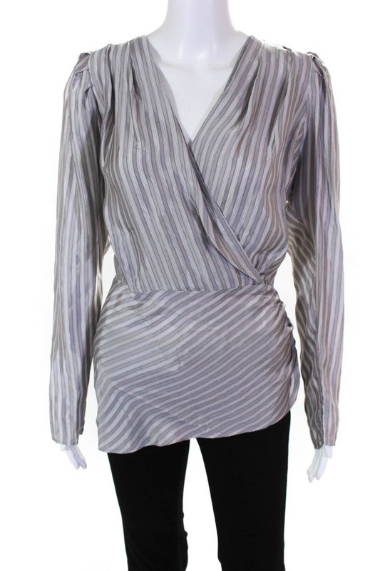 Pharaoh Womens Striped Long Sleeve Wrap V-Neck Top Gray Red Size 0 LL19LL