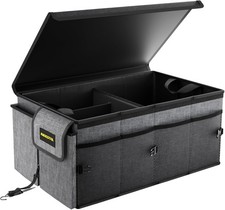 Car Trunk Organizer - 65L Collapsible Trunk Organizer with Lid-Gray-Large
