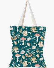 Shag Wear Forest Friends and Mushrooms Reusable Shopping Tote for Women 15" Teal